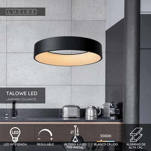 Lucide TALOWE LED - Lámpara colgante - Ø 60 cm - LED Regul. - 1x39W 3000K - Negro - USP